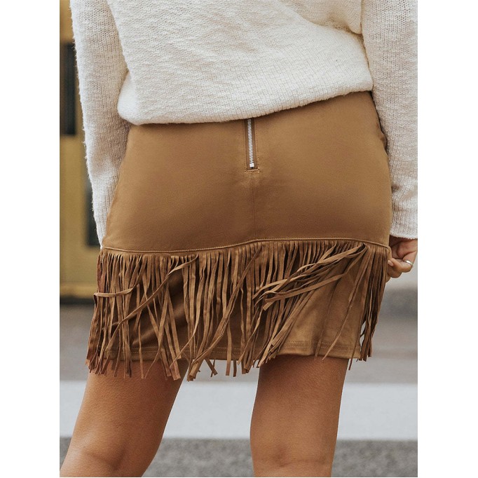 TASSEL ZIPPED POCKETS HIGH WAIST MINI SKIRT