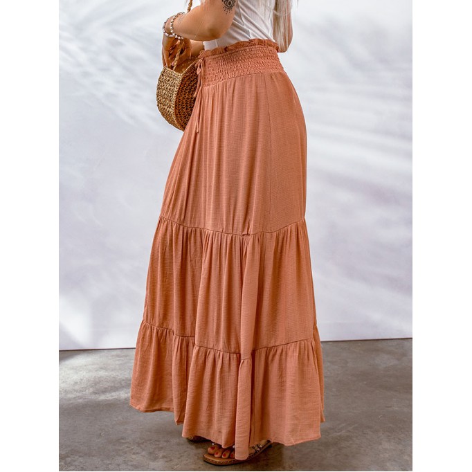 TIE SMOCKING HIGH WAIST TIERED MAXI SKIRT