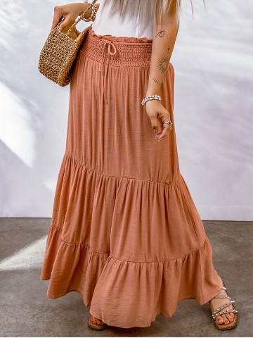 TIE SMOCKING HIGH WAIST TIERED MAXI SKIRT