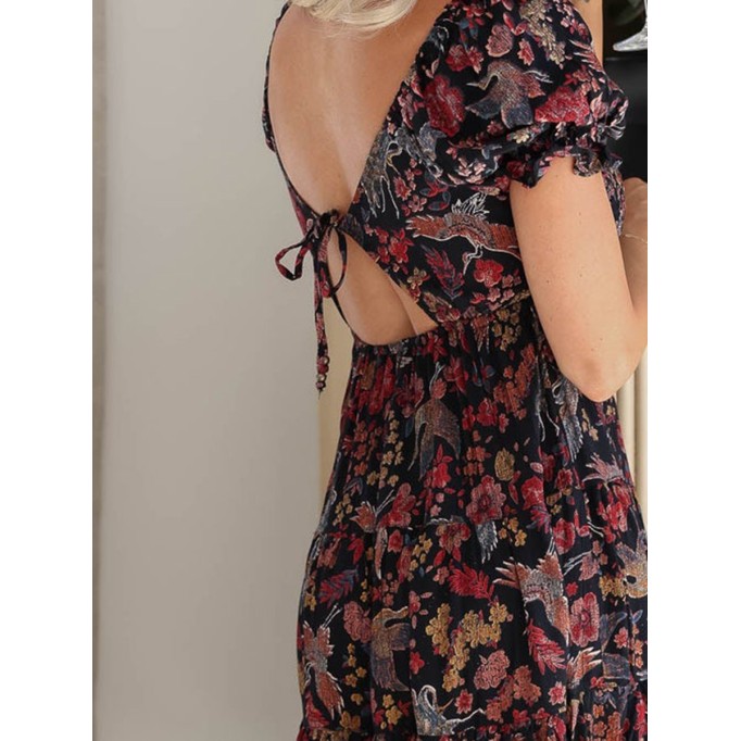 V-neck bubble sleeve floral dress