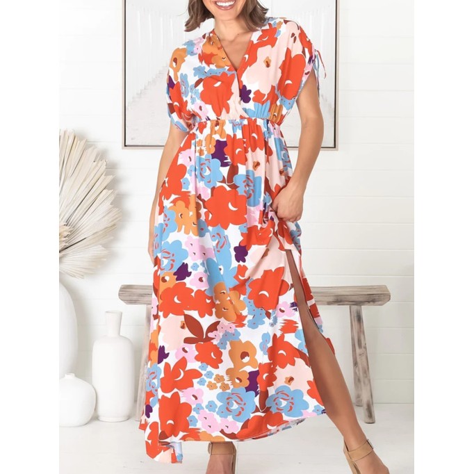 V-neck Cross Neckline Printed Dresses