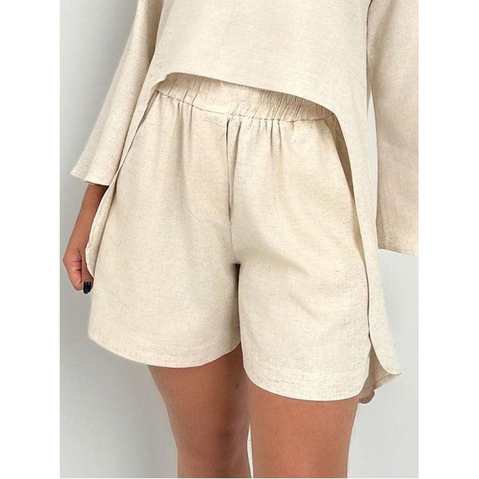 V-neck irregular top wide leg shorts set