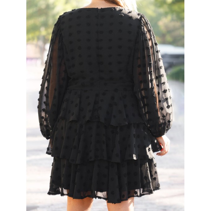 V-neck layered ruffled loose fitting dress