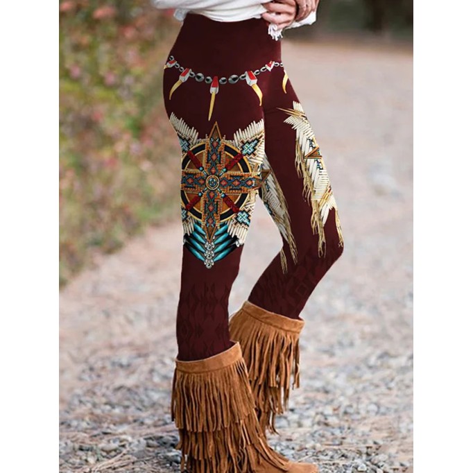 Vintage Western Tribal Print Casual Leggings