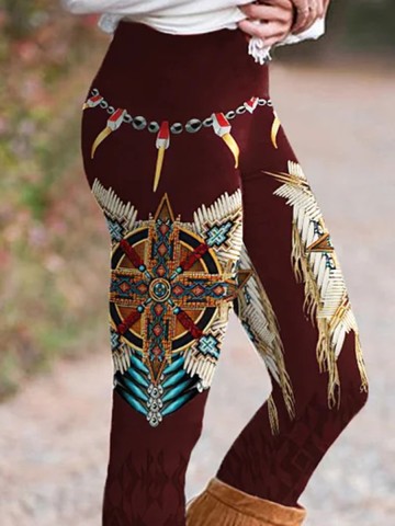 Vintage Western Tribal Print Casual Leggings