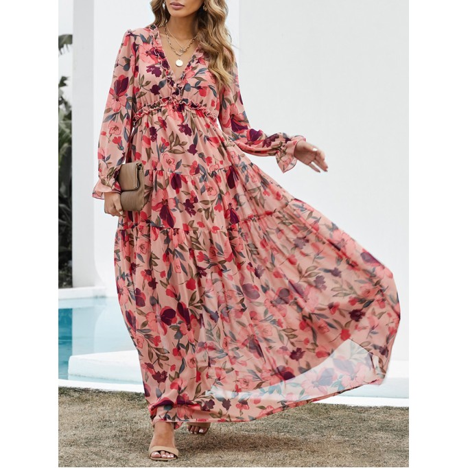 Wild Lotus Ruffle Tiered Maxi Dress