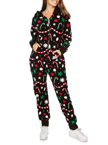 Women's Candy Print Zip Hooded Jumpsuit