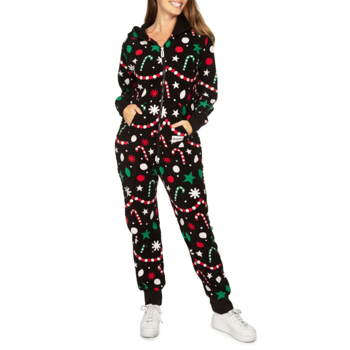 Women's Candy Print Zip Hooded Jumpsuit