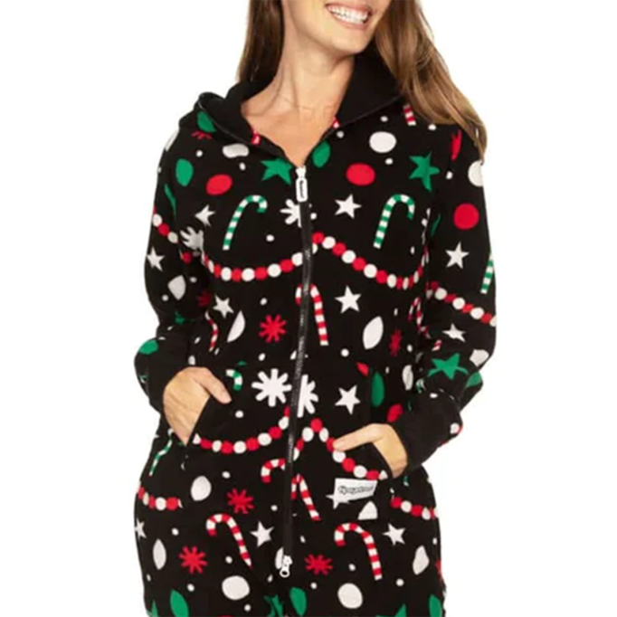 Women's Candy Print Zip Hooded Jumpsuit