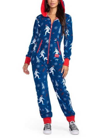 Women's casual Christmas tree zipper jumpsuit