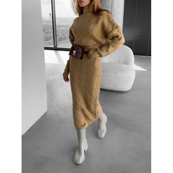 Women's casual solid color turtleneck two-piece set