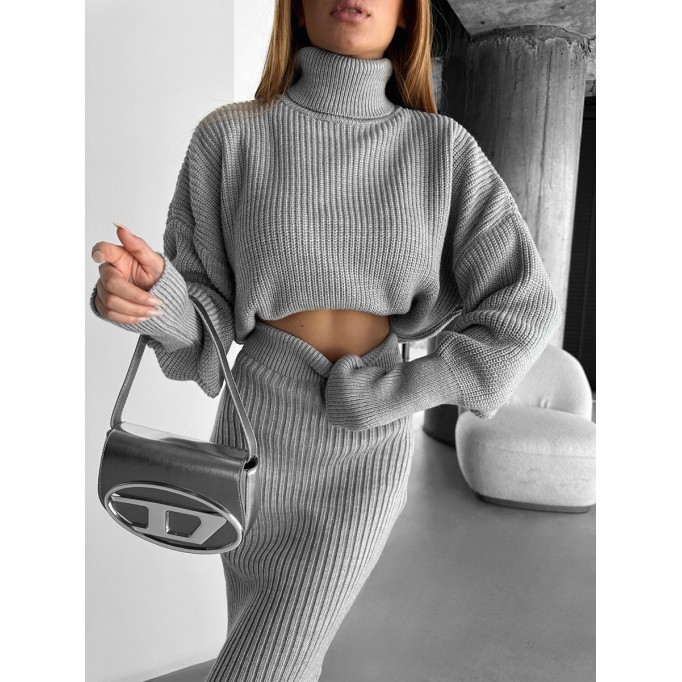 Women's commuter high collar knitted two-piece set