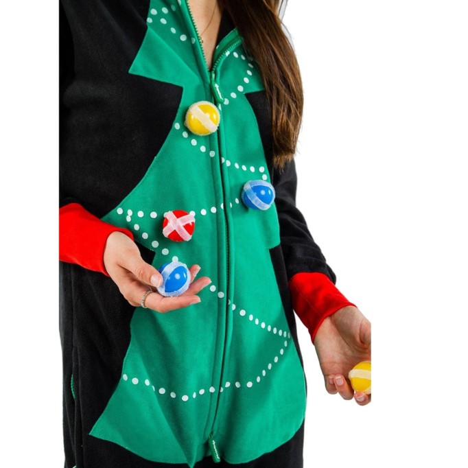 Women's Contrast Christmas Tree Hooded Jumpsuit