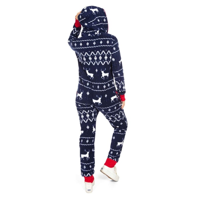 Women's Elk Print Zip Hooded Jumpsuit