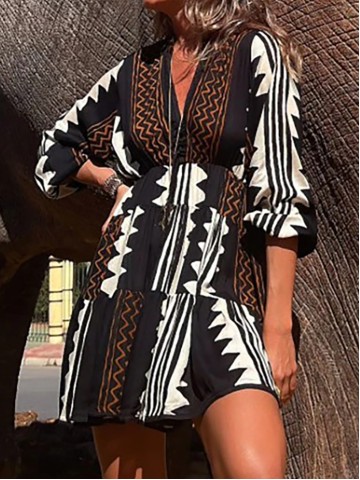 Women's Ethnic Printed Stretch Waist Dresses