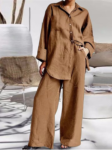 Women's nine-quarter sleeve shirt loose pants two-piece suit