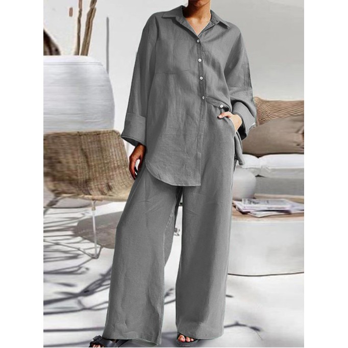 Women's nine-quarter sleeve shirt loose pants two-piece suit