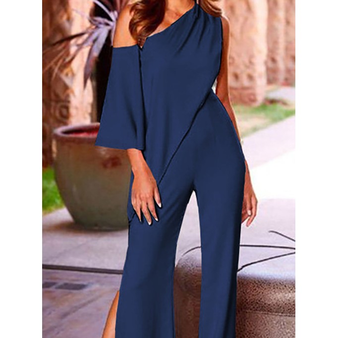 Women's Slanted Shoulder Casual Wide Leg Jumpsuit