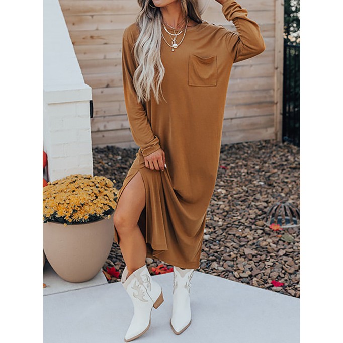 Women's Solid Color Split Long Dress