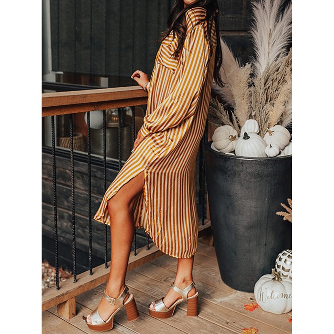 Women's Striped Pocket Shirt Dress