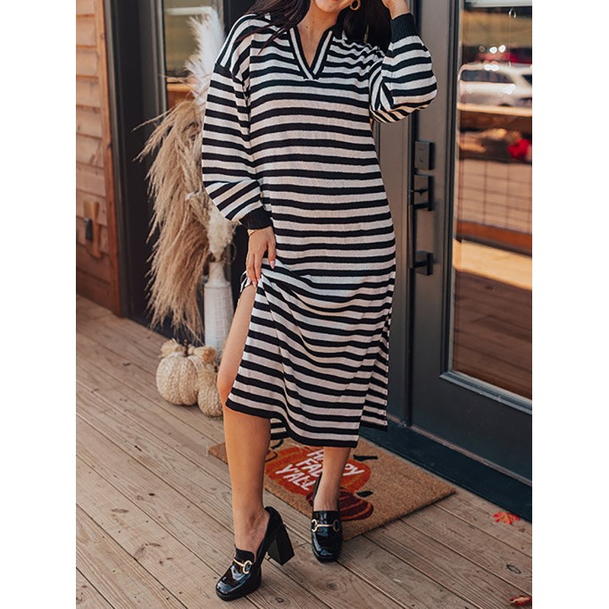 Women's Tweed Striped Knit Long Dress