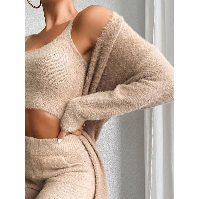 Women's Vest Trousers Knit Cardigan Three Piece Set