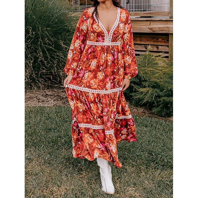 Women's Warm Floral Print Dresses