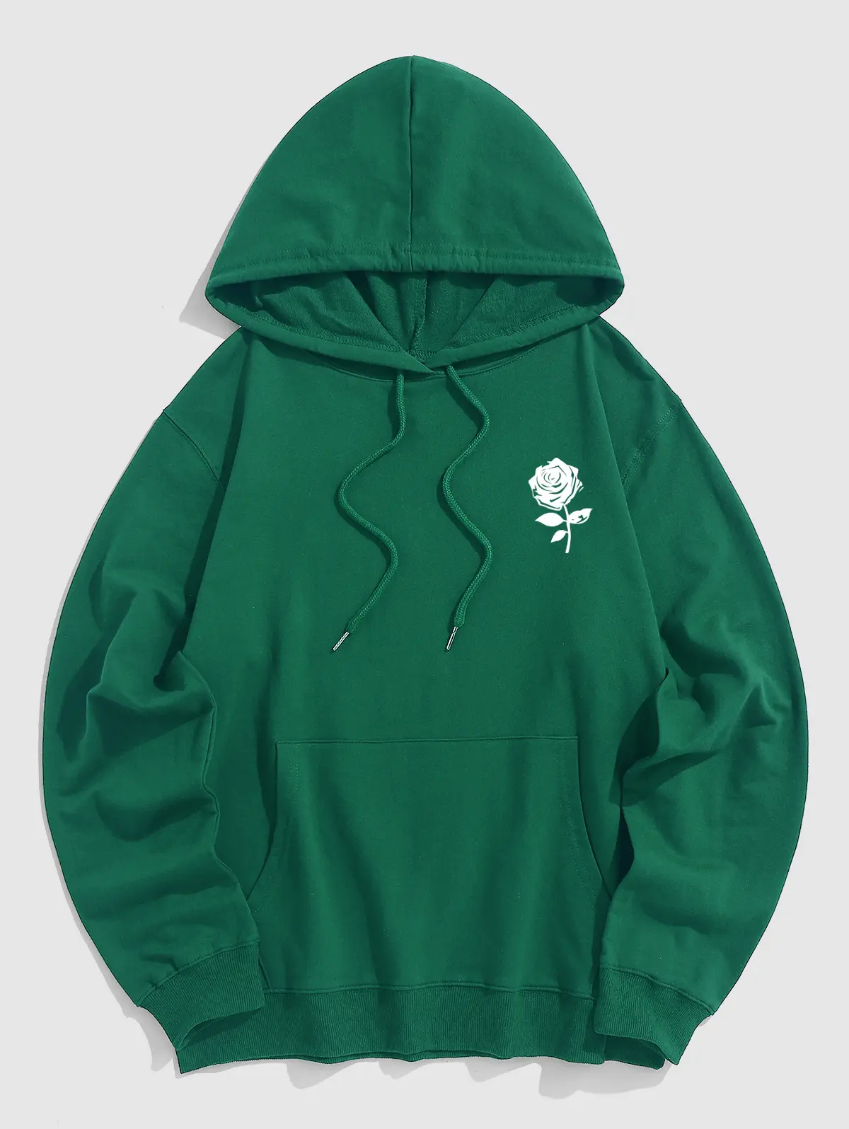 Rose Print Deep Green Cotton Hoodies